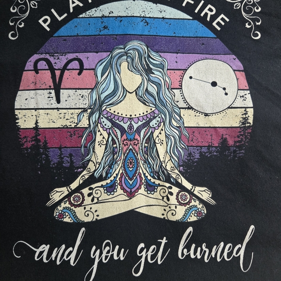 Retro Aries Sign Zodiac T-shirt Womens Birthday Gift Theme Party Black Tee Small - Picture 10 of 12